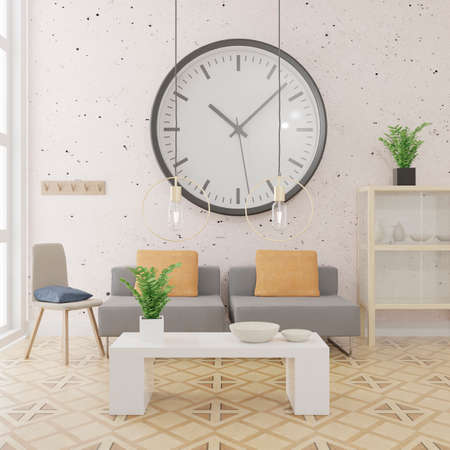 Living room interior background, Scandinavian style, 3D render, 3D illustrationの写真素材