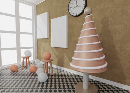 Canvas with some balloons in a daylight room. 3D rendering mockup. 3d illustration.Christmas Party conceptの写真素材