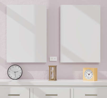 Mockup poster frame in living room interior background, Scandinavian style, 3D render, 3D illustrationの写真素材