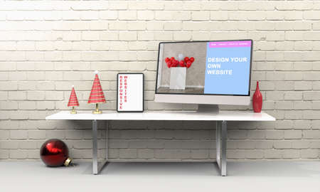 Computer and tablet 3d rendering showing responsive web design .3d illustrationの写真素材