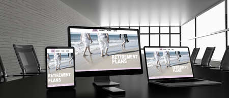 Workspace at home with a desktop computer 3d rendering mockup.3d illustration. Retirement conceptの写真素材