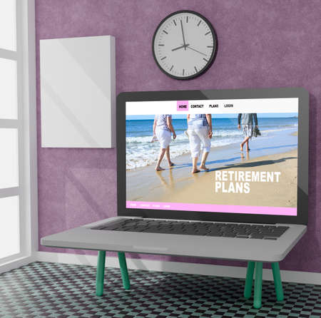 Workspace at home with a desktop computer 3d rendering mockup.3d illustration. Retirement conceptの写真素材