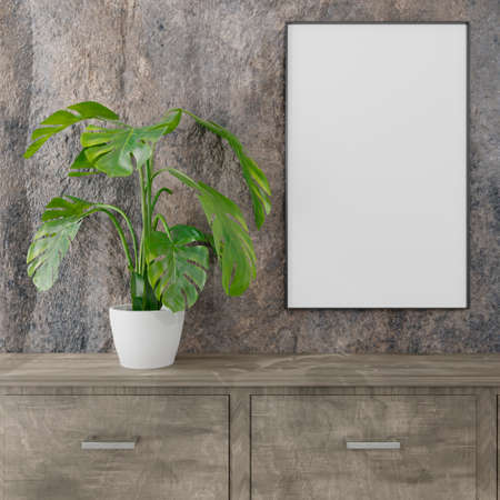 Empty Room With A Blank Canvas . 3d renderingの写真素材