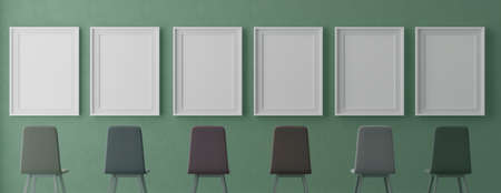Three vertical white frame mockup, golden frame on black wall, 3d illustrationの写真素材
