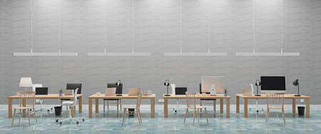 Modern office with computers mockup. Black screen. 3d illustrationの写真素材