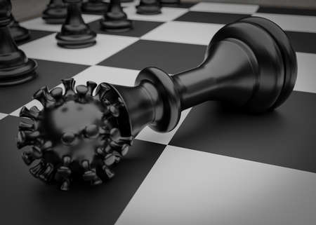 Vacuum against Coronavirus. Chess concept. 3d rendering.3d illustrationの写真素材