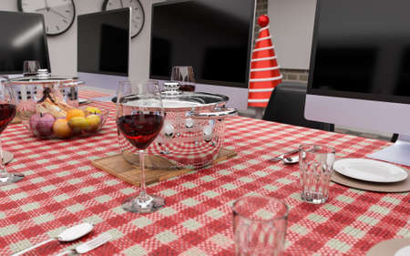 Familiar meeting online Christmas 2020. Coronavirus Christmas concept. 3d rendering. 3d illustrationの写真素材