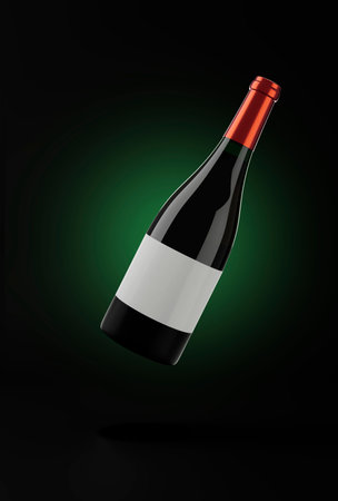Bottle of red wine with a restaurant backgroundの写真素材