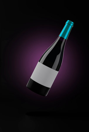 Bottle of red wine with a restaurant backgroundの写真素材