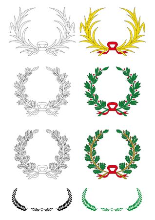 Set of  laurels wreaths and ornaments  Easy to edit のイラスト素材