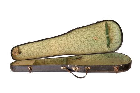 Old violin case isolated on white backgroundの写真素材