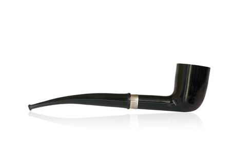 Black french smoking pipe on a white background with clipping pathの写真素材