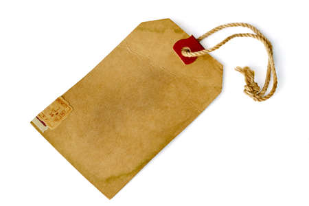 Close up of a vintage price label on white background