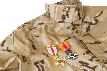 Desert army uniform with its honor medalsのeditorial素材