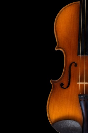 Violin front view on black background cropped, including clipping pathの写真素材