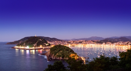 Night view of San Sebastian, Basque country, Spainの写真素材