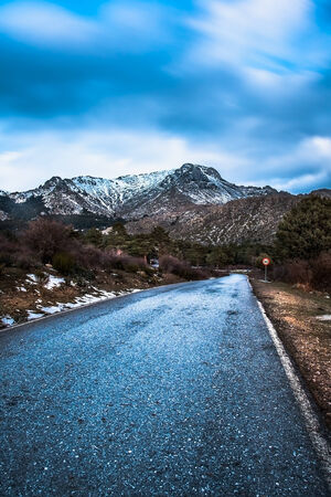 Road to the snowy mountainsの写真素材