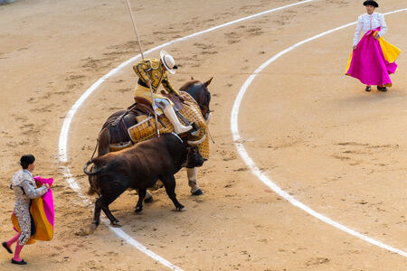 MADRID, SPAIN - MAY 30 - Action taking place during the bullfighting in Las Ventas, in Madrid, with MIguel Abellan bullfighter, Spain, May 30, 2014のeditorial素材