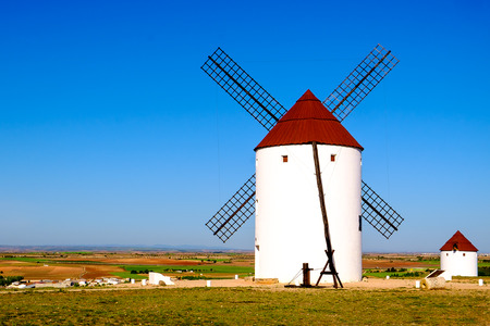 View of windmills in Castilla La Mancha, Spainの写真素材