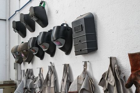 Protective clothing for welding, helmet and glovesの写真素材