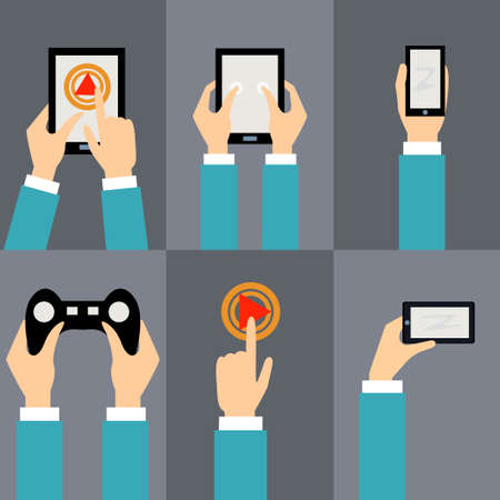 Vector set of flat icons - mobile phone, tablet pc, button, joystick, navigatorのイラスト素材
