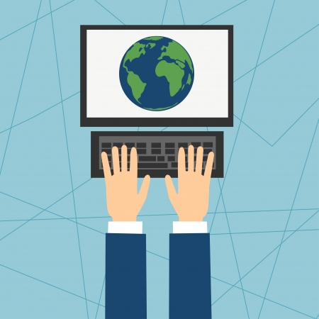 sitting at a computer on the Internetのイラスト素材
