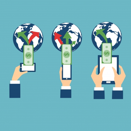 Vector online banking concept - pay and receive money using mobile phoneのイラスト素材