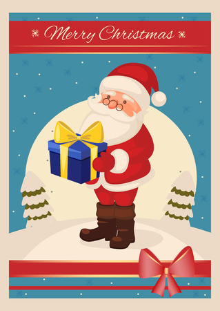 Santa Claus holding a gift box on red Christmas ornament backgroundのイラスト素材