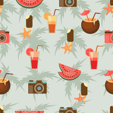 Summer vacation holiday icons seamless background
