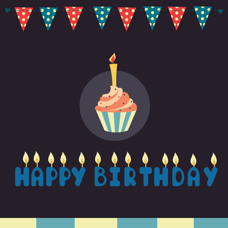 cute happy birthday card with cupcake  vector illustrationのイラスト素材