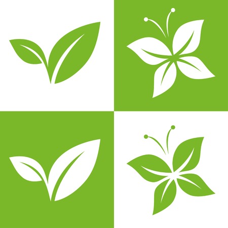 Leaf Pair Icon Illustrations on Both Solid and Reversed Background.のイラスト素材