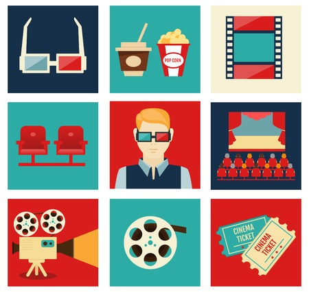 Set of movie design elements and cinema icons in flat style のイラスト素材