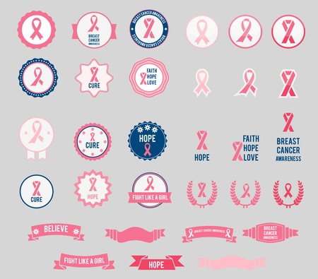 Vector Breast Cancer Awareness ribbons and badges  のイラスト素材
