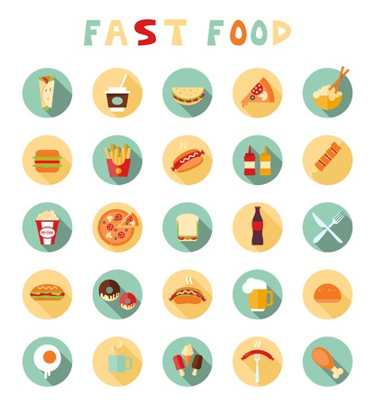 fast food colorful flat design icons set. template elements for web and mobile applicationsのイラスト素材