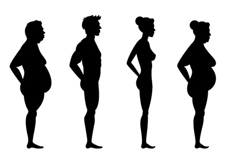 Collection of silhouettes of man and woman in side view. Vector illustration, isolated on white backgroundのイラスト素材