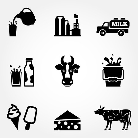 Dairy products - milk, cheese vector icons setのイラスト素材
