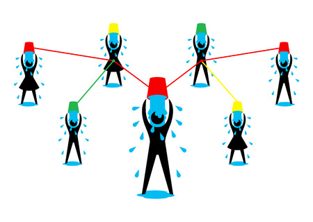 Group of people pouring cold water on their heads. Ice bucket challenge conceptのイラスト素材