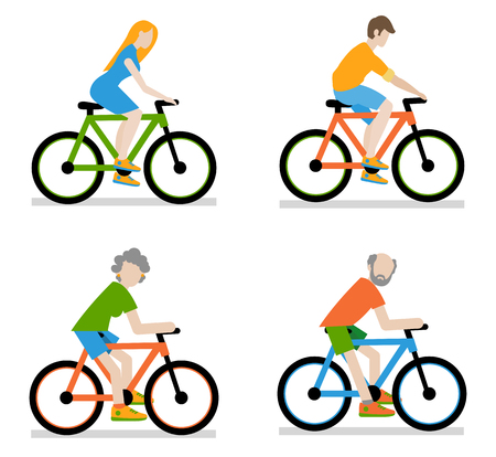 Cyclists riding bike set, vector illustration of a flat style.のイラスト素材