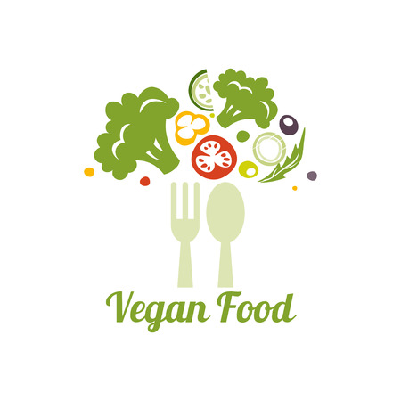 Ilustración de Vegetarian food symbol. Creative design concept for healthy food. Vector icon illustration. - Imagen libre de derechos