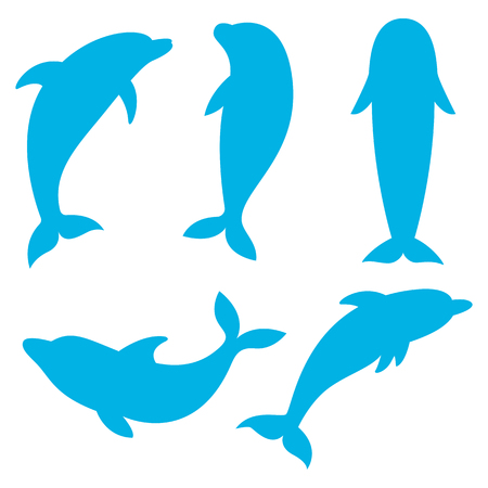 Dolphin silhouettes on the white background. Swimming Dolphins. Dolphins are ocean living mammals,this is a dolphin illustration.のイラスト素材