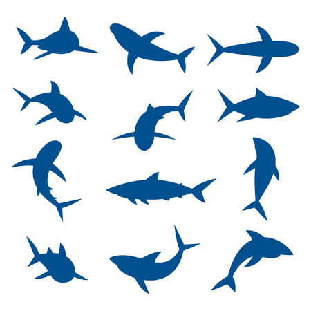 Set of big sharks blue silhouettes. illustration.のイラスト素材