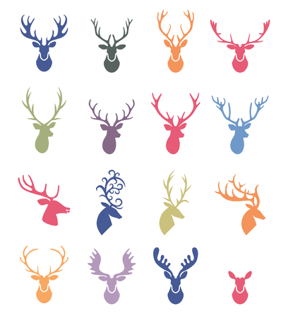 Reindeer Antlers Illustration . Deer horns label set.のイラスト素材