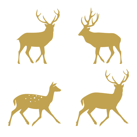 Christmas reindeer silhouettes. Vector illustration isolated on white background.のイラスト素材
