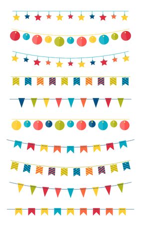 Set flat buntings garlands with ornaments.のイラスト素材