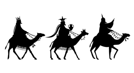 Illustration of the three magi on the way to Jesus.