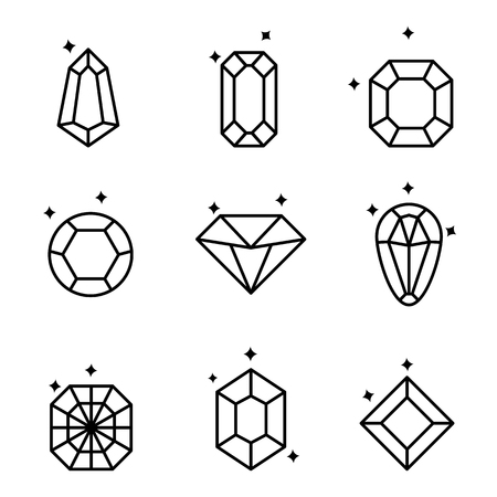 Set of diamonds and crystals isolated on white. Set of geometric crystals.のイラスト素材