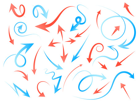 Red and blue arrows turned in different directions. Arrow vector 3d button icon set on white...