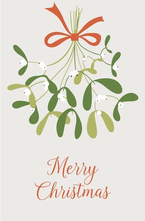 Hand drawn mistletoe. New Year and Christmas objects and elements of nature. Vector illustration of hanging mistletoe sprigs with berries. Greeting card design.のイラスト素材