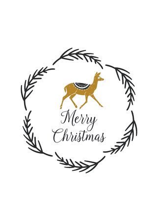 Christmas wreath. Christmas and New Year s Template Set for Greeting Scrapbooking, Congratulations, Invitations, Tags, Stickers, Postcards.のイラスト素材