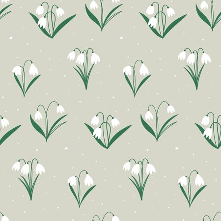 Spring easter pattern with white flowers bells. Floral bouquet vector pattern with small flowers and leaves. Hand Drawn textures. Trendy Graphic Design for banner, poster, card, cover, invitation.のイラスト素材